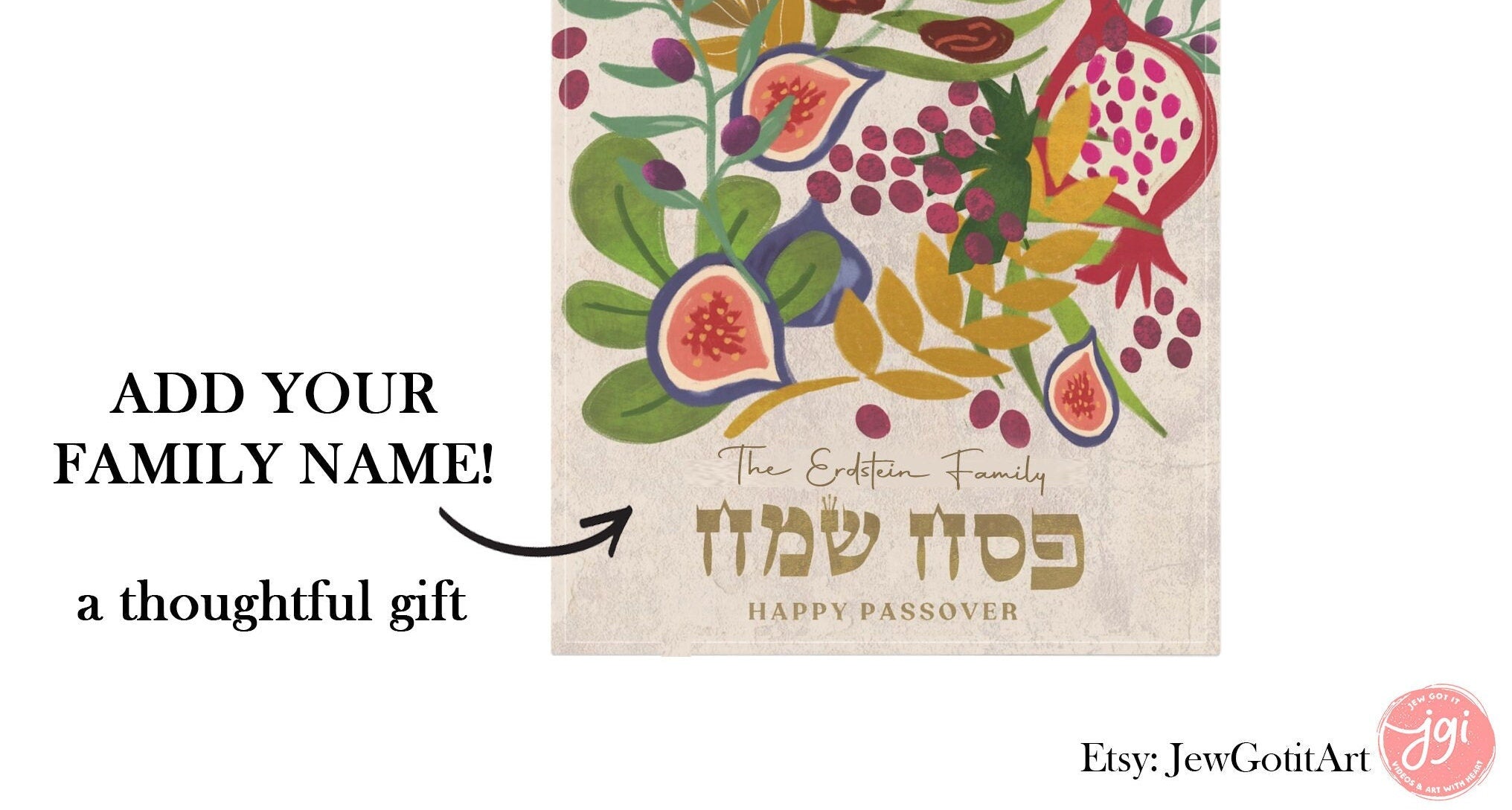 Personalized Passover Towel 7 Species of Israel Design Customized Pesach Towel Jewish Holiday Decor Unique Passover Gift Passover Seder Art