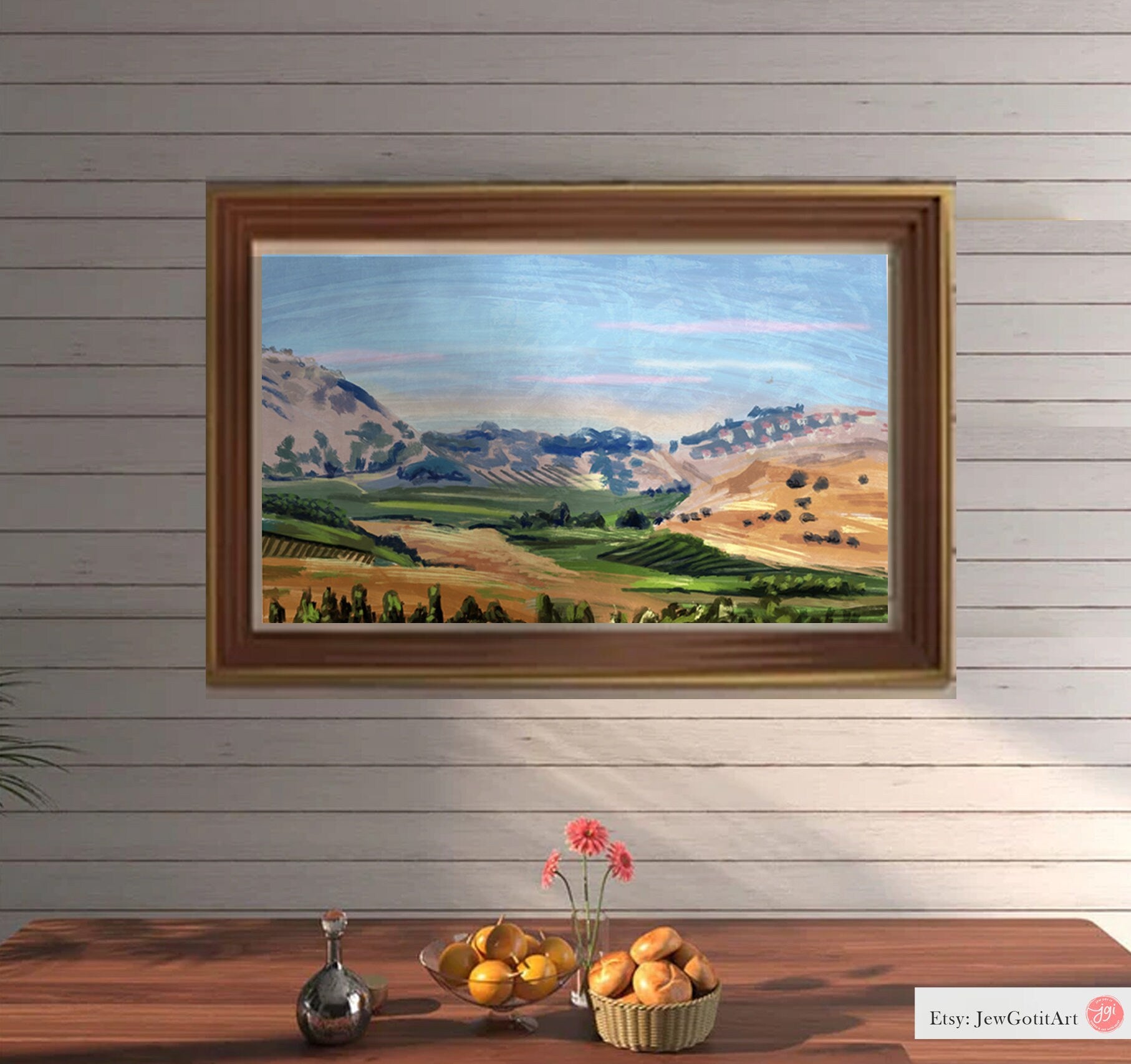 Israel Hills and Vineyards Wall Art Poster Print Painting Mountains Jewish Israel Jewish gift prints gifts Israeli Artist City Judean Hills