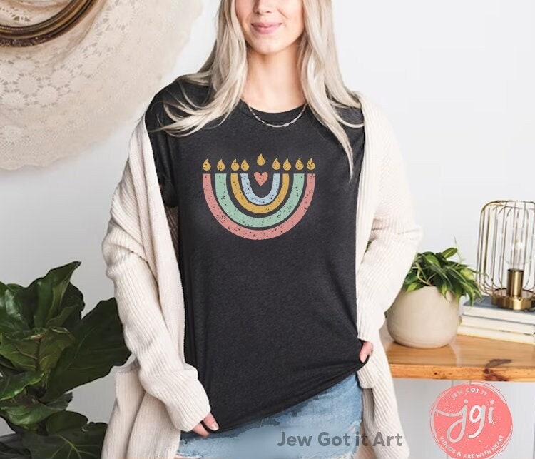 Hanukkah Menorah Shirt, Unisex Heavy Cotton Tee, Hanukkah, hanukkah gifts, Jewish gift, Israel art chanukah woman shirt flower tshirt Israel