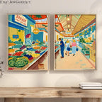 Jerusalem Market Wall Art 2 Set Mahane Yehuda Shuk Print Israel Poster Print Jewish Kitchen Fruit Am Yisrael Chai Gift Israeli Artist Decor