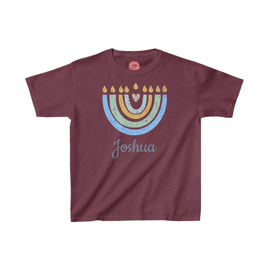 Personalized Hanukkah Shirt with Menorah, add name, custom gift, tshirt, shirt Kids Heavy Cotton Tee, hanukkah gifts, shirt designs, israel