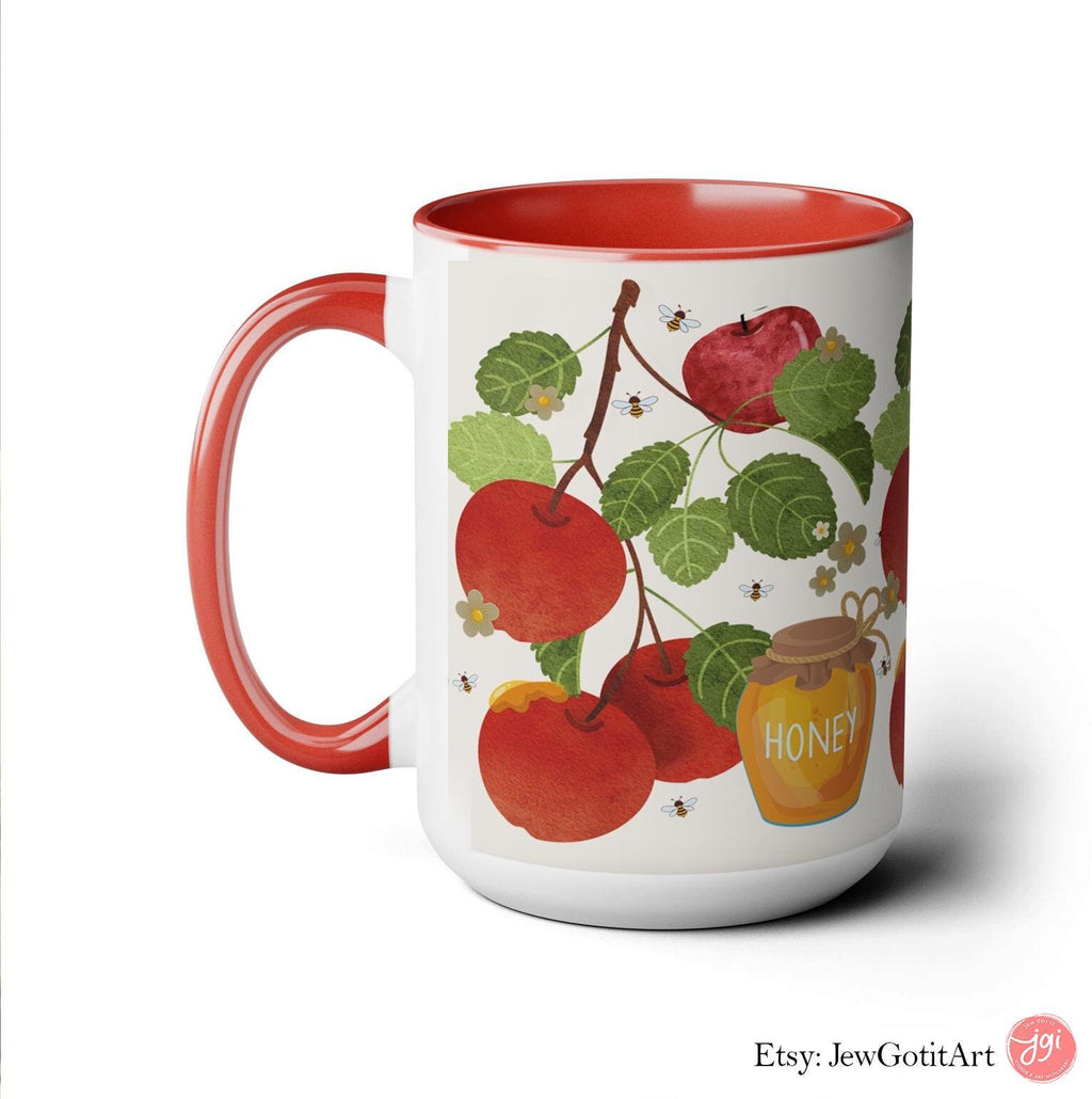 Apple & Honey Red Mug - 11oz or 15oz Ceramic Personalized  Gift for Rosh Hashanah | Israeli Artist | Am Yisrael Chai Jewish Art from Israel