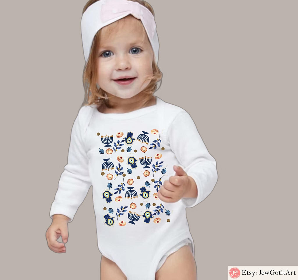 Hanukkah Menorah Hamsa Pajamas Baby Onesie Family Matching Kid Menorah Shirt Women Men Babies Jewish Gift for Chanukah Holiday Onesies Hamsa