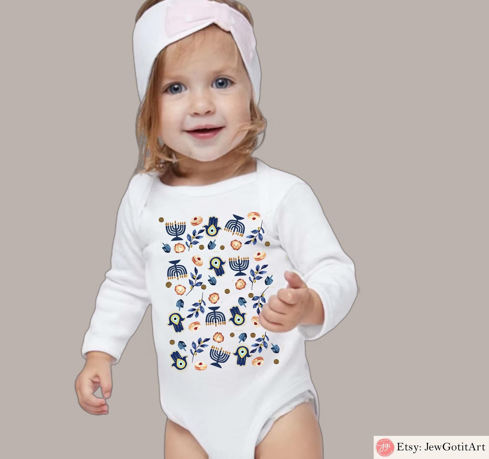 Hanukkah Menorah Hamsa Pajamas Baby Onesie Family Matching Kid Menorah Shirt Women Men Babies Jewish Gift for Chanukah Holiday Onesies Hamsa