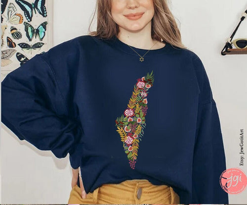 7 Fruits Israel Sweatshirt State Shape Produce Fruits 7 species fruit sweater woman jewish gift Israeli Artist Sweater Gift for her Purim