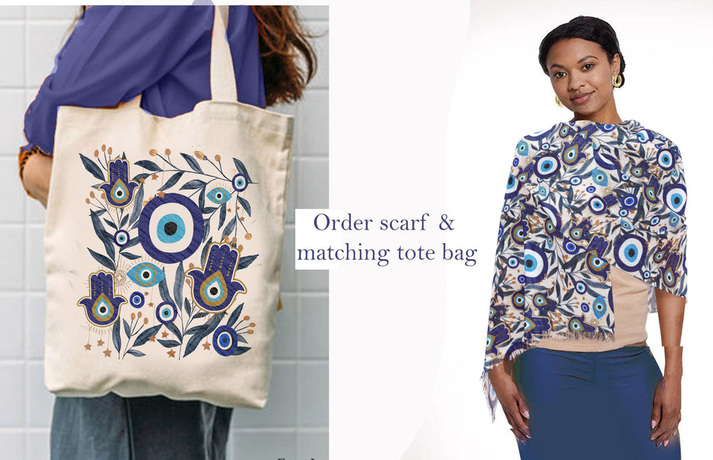 Evil Eye Hamsa Tote Bag Jewish Art Am Yisrael Chai jewish gift Israeli Artist Rosh Hashanah Jewish Holiday Gifts Art cotton bag Eyes Art