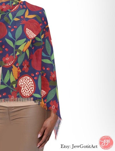 Pomegranates of Israel Scarf Head Headwrap Fruit Scarves Women fabric Hair Cover Covering Jewish Israeli Artist Fruits Art Am Yisrael Chai