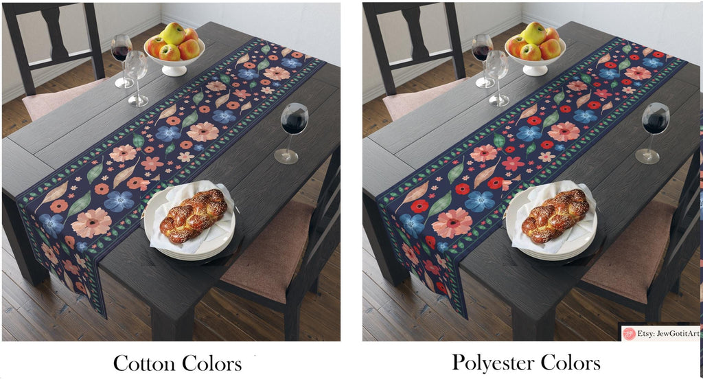 Shabbat Shalom Challah Cover Table Runner Floral Kalanit Design Jewish Gifts Decor Am Yisrael Chai Kalanit Flowers Israeli Personalized Gift