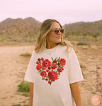 Kalanit Heart Israel National Flower Shirt Flowers TShirt Unisex Heavy Cotton Tee Hand drawn art Women shirt gift gifts Israeli Artist Red