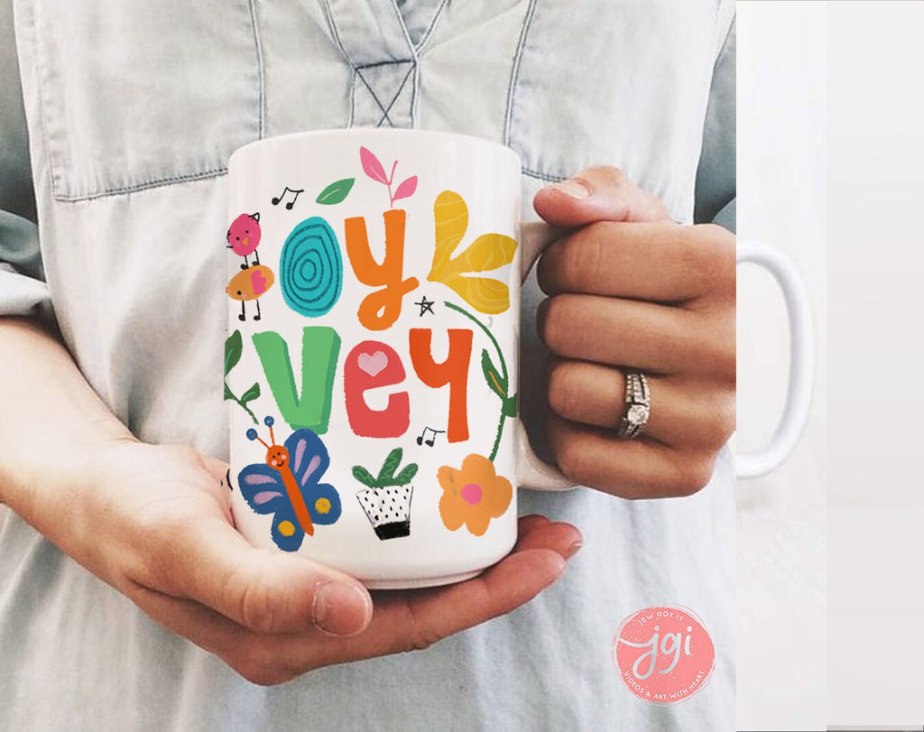 OY VEY Mug, art drawing, tea cup, coffee cup, Ceramic Mug 15oz, work mug, morning mug, Israel, Jewish gift, coffee mug, Jerusalem, gift