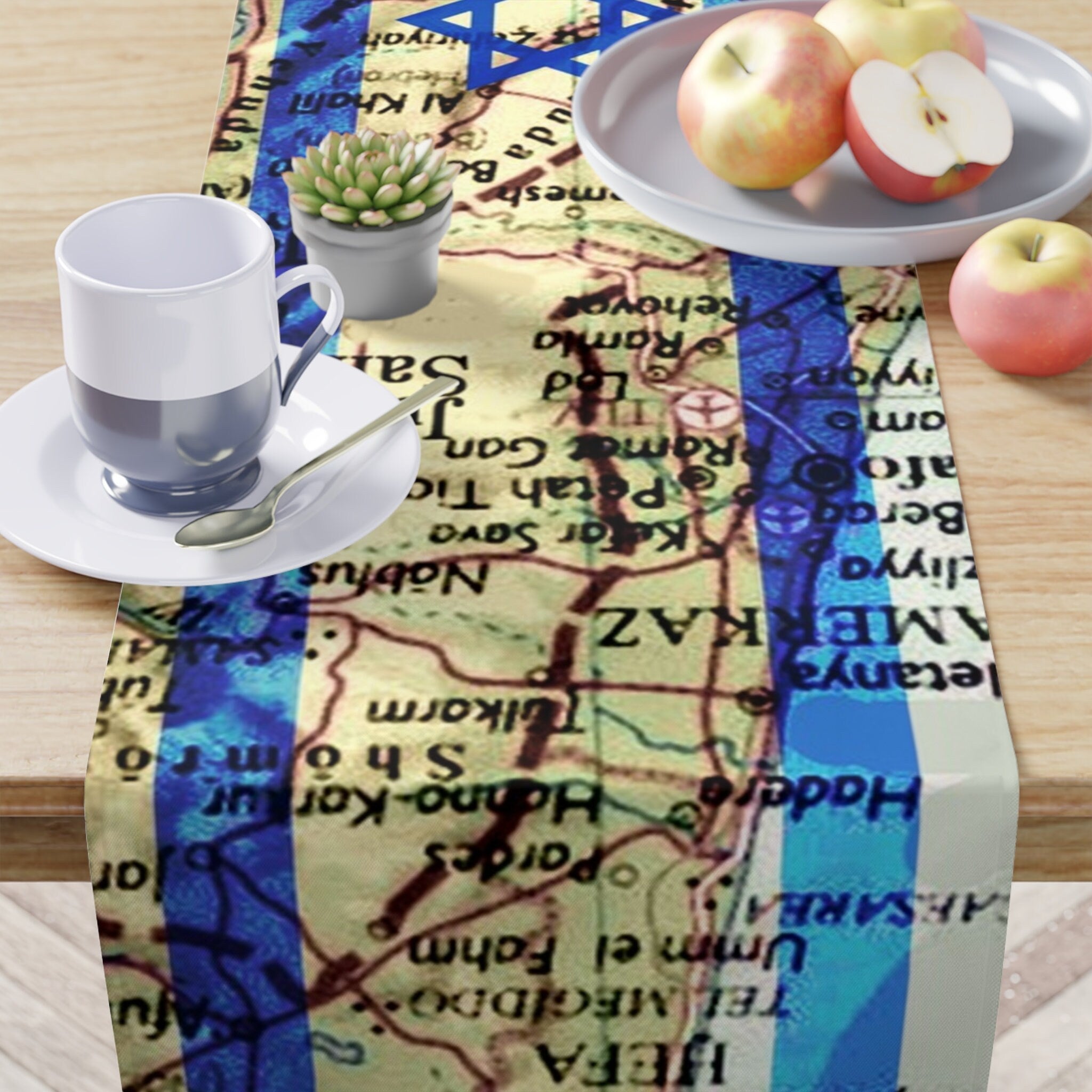Israeli Flag Map Table Runner Decor Decoration Jewish gifts Israel gift Holiday Israeli Artist Israel State Maps Jewish Star of David