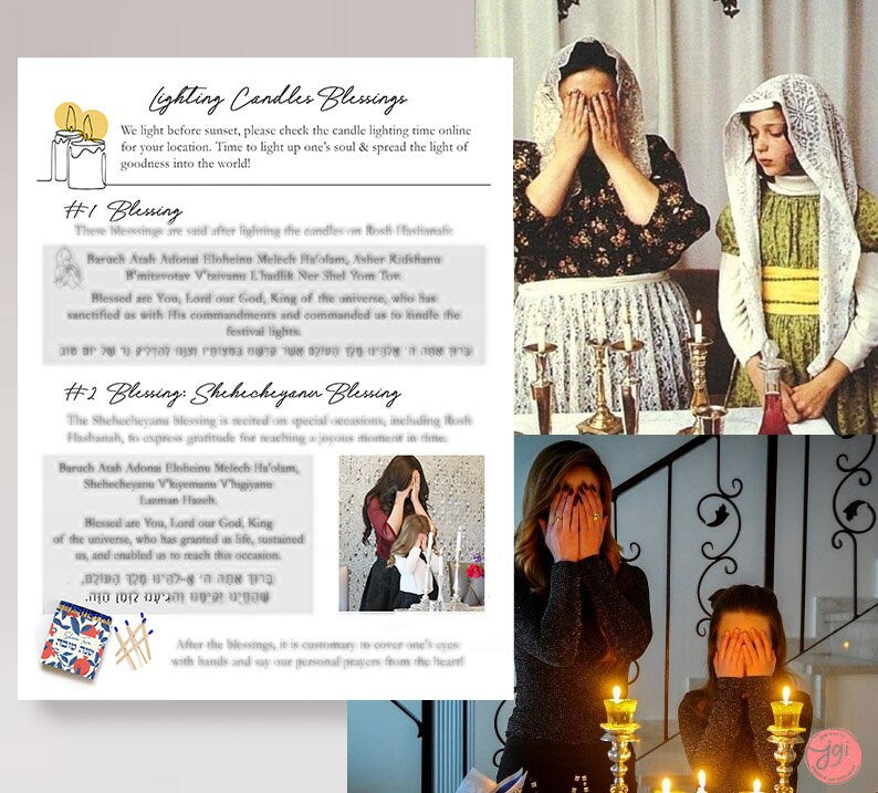 Rosh Hashanah Candle Lighting Blessings, Hebrew English, Jewish blessing, Printable Sheet Digital Download, Rosh hashana holiday, Shana tova