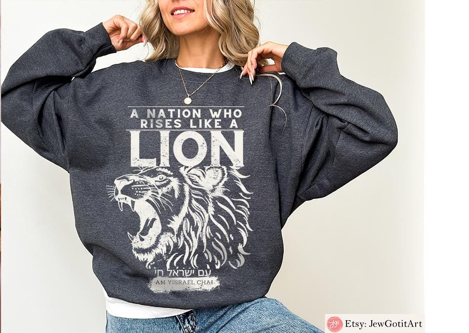 Israel Lion Shirt Am Yisrael Chai T-Shirt A Nation Who Rises Like a Lion Jewish Pride Shirt Hebrew Shirt Pro Israel Gift IDF Support Tee