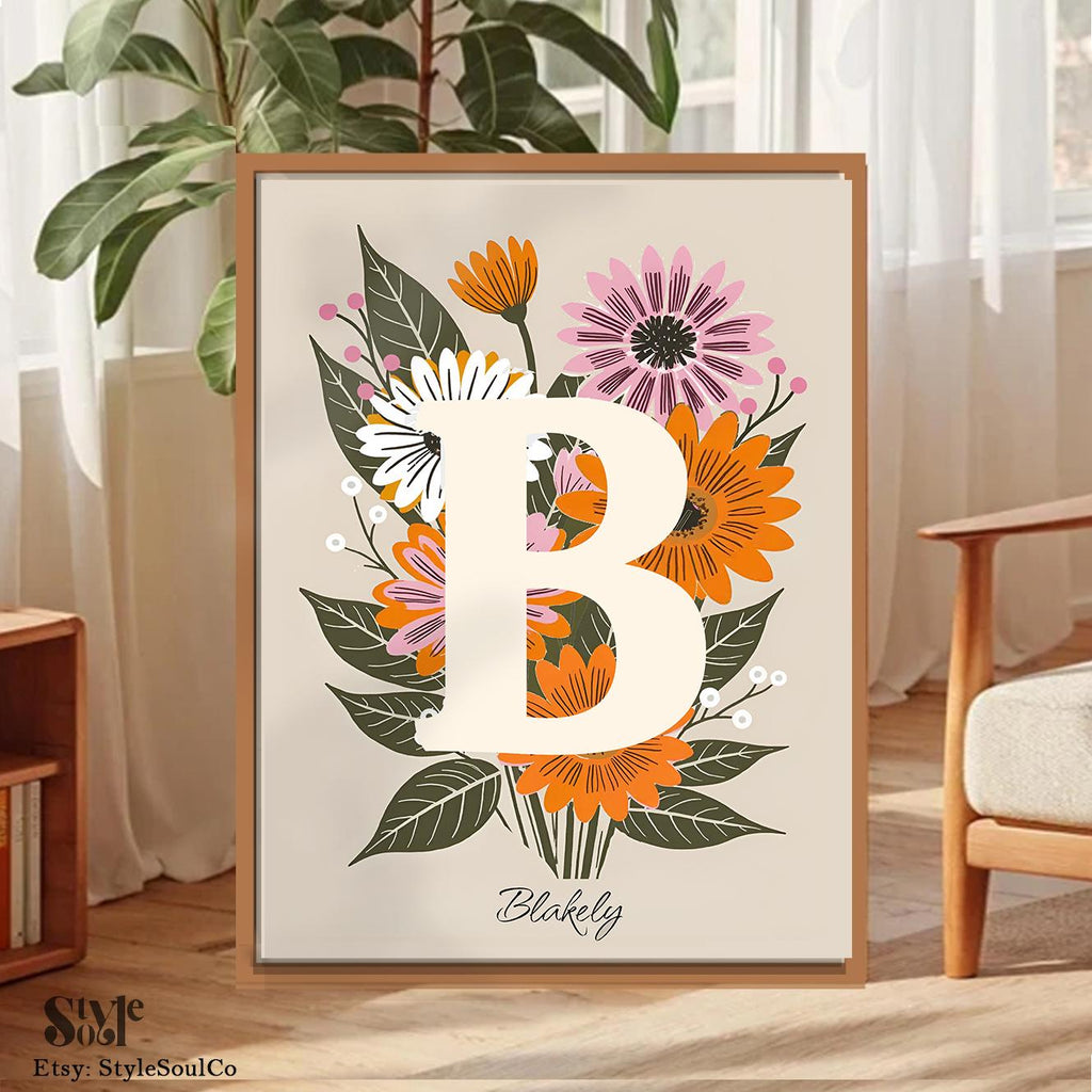 Personalized Name Wall Art Download Boho Floral Baby Name Print Toddler Teen Room Decor Custom Nursery Name Sign Gift Hebrew Name Baby Gift