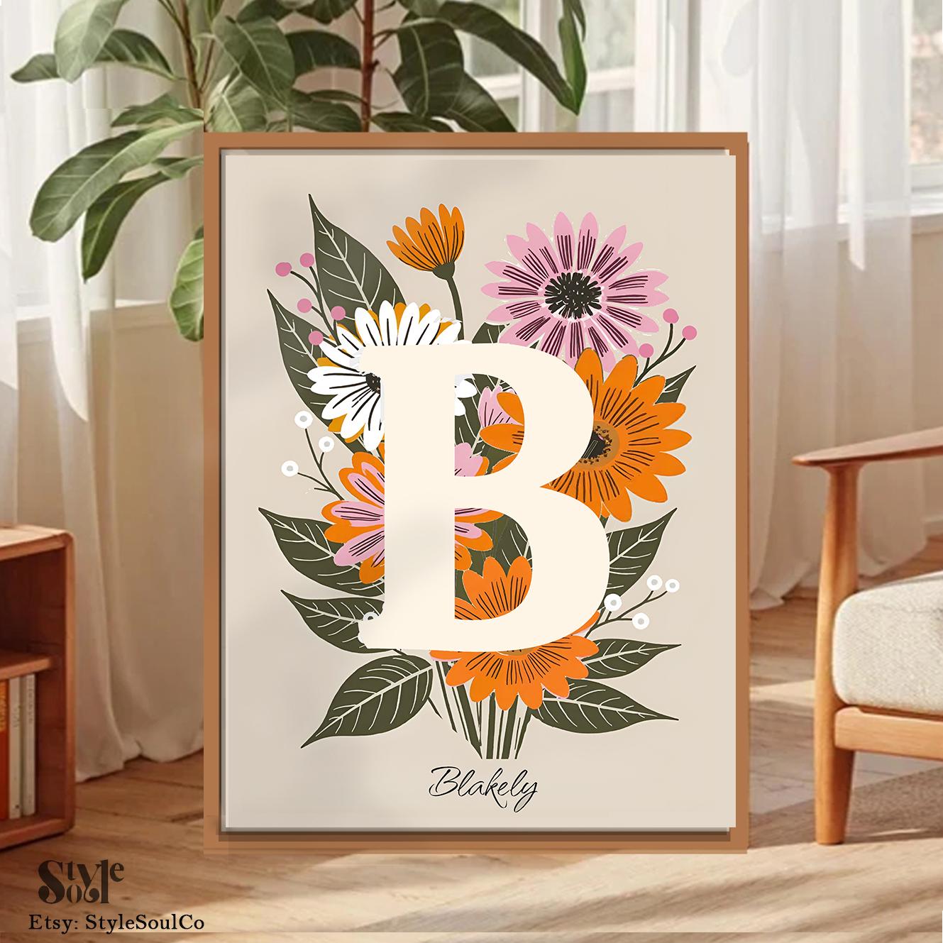 Personalized Name Wall Art Download Boho Floral Baby Name Print Toddler Teen Room Decor Custom Nursery Name Sign Gift Hebrew Name Baby Gift