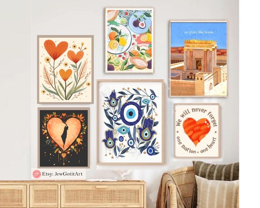 Flower Wall Art Never Forget Never Again Poster Jewish Gift Am Yisrael Chai Israeli Artist Framed or Unframed Jewish Decor Flowers Poster