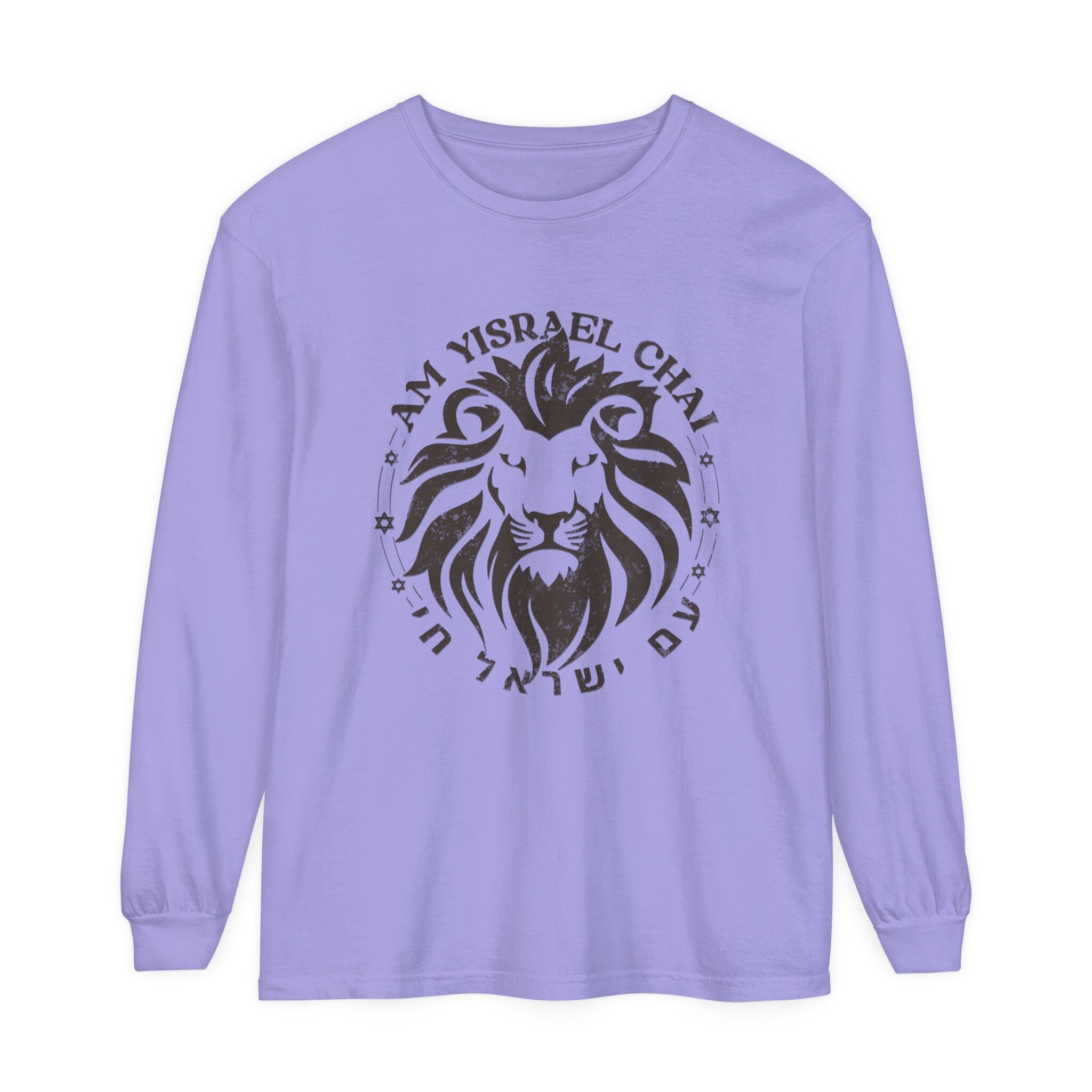 Any Design on a Long Sleeve Unisex Garment-dyed Long Sleeve T-Shirt shirt woman man jewish gift, Israel Design Graphic Shirt Am Yisrael Chai