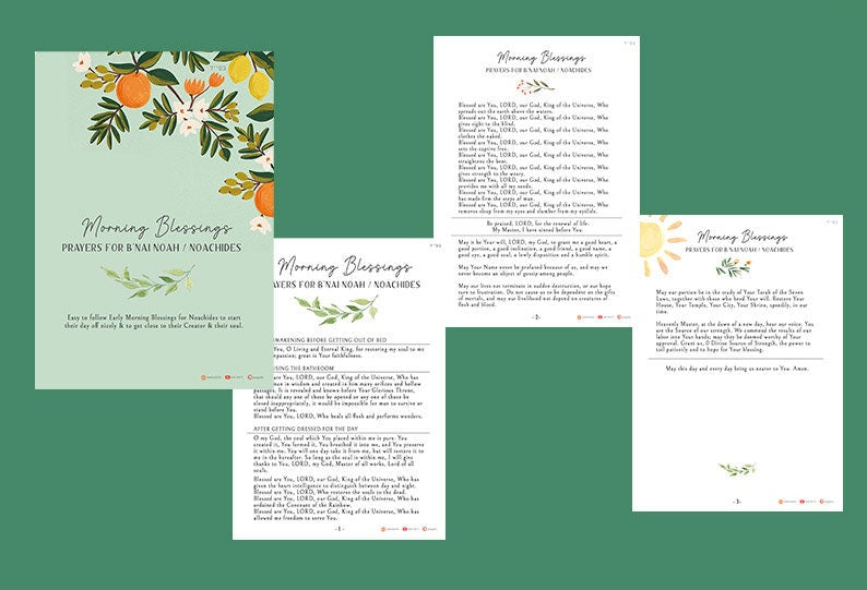 Noachide Prayer Booklet Morning Blessings Download cookbook Printable Digital Sheet Blessings for Noachide waking up Noachides Prayers Print