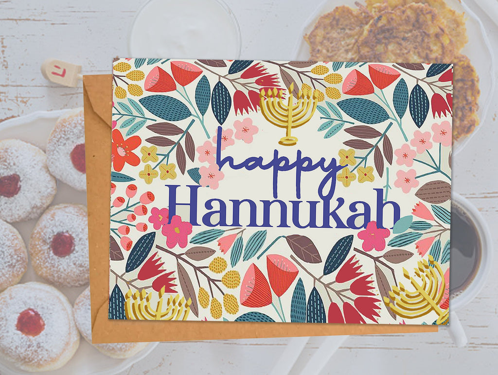 Hanukkah Cards Holiday Menorah Flower Card, Happy Hanukkah Greeting Cards Beautiful Chanukah Card Card Set Funny fun colorful Chanukah Cards