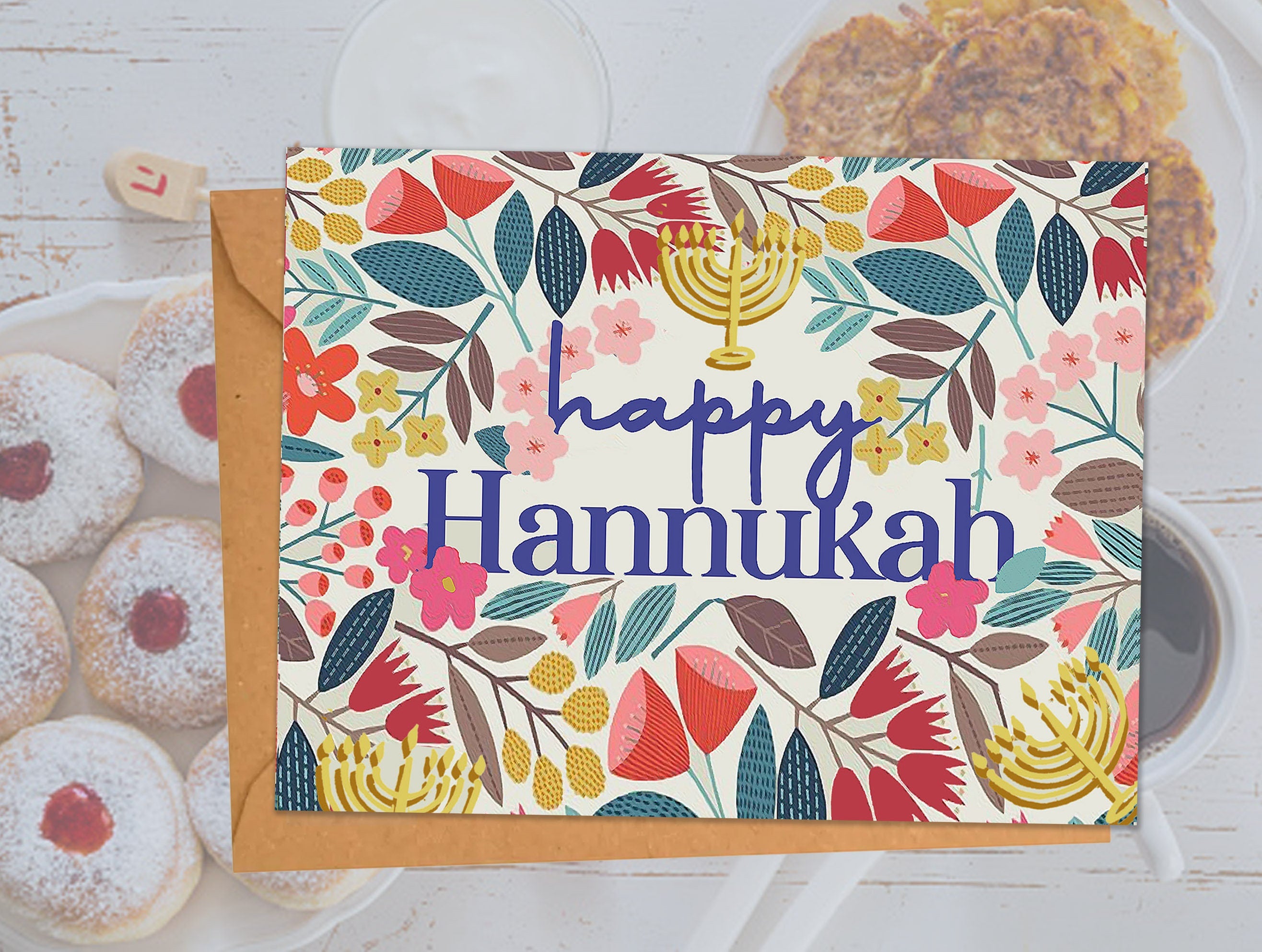 Hanukkah Cards Holiday Menorah Flower Card, Happy Hanukkah Greeting Cards Beautiful Chanukah Card Card Set Funny fun colorful Chanukah Cards