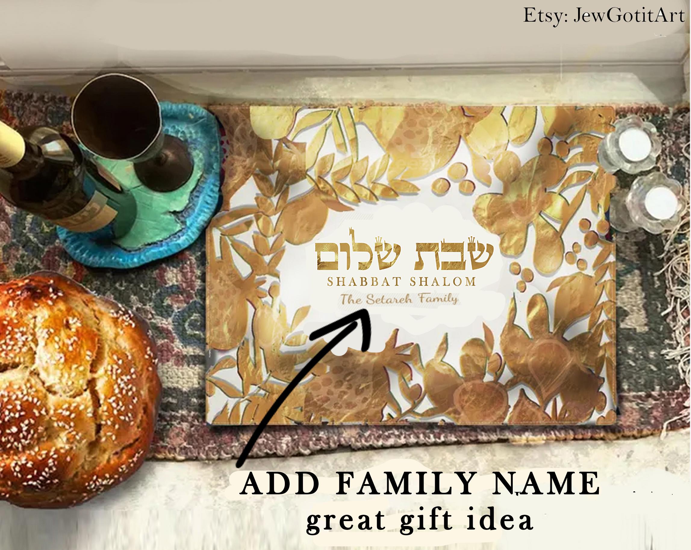 Personalized Shabbat Table Runner Challah Cover Evil Eye Hamsa Custom Jewish Gift Shabbat Shalom Table Decor Judaica Jewish Gift Hamsa Art